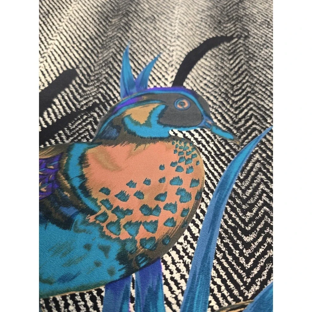 Codello Silk Scarf Ducks Bird Wildlife Nature Print Navy Blue Vintage Square 31
